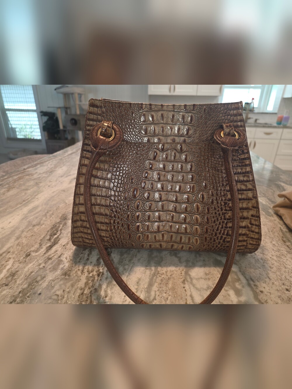 Brahmin Vintage Brown Croc-Embossed Satchel, clean inside and out
